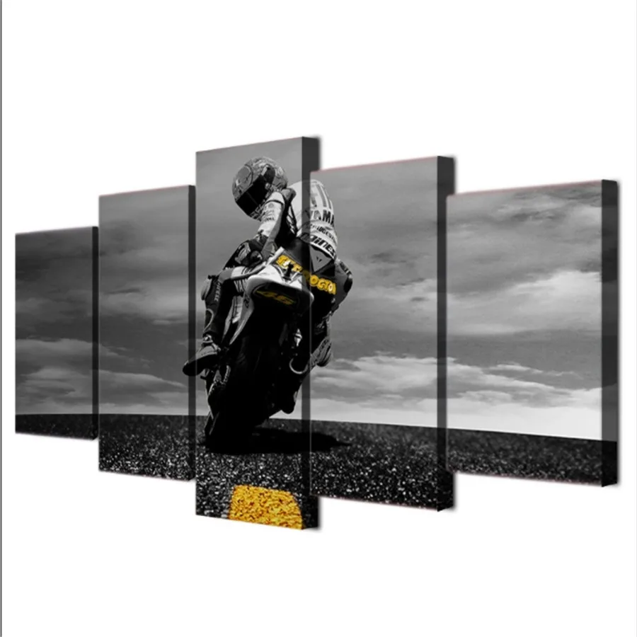 

5 Pieces Motocycle Canvas Sport Painting Motorcyclist Wallpapers Motor Competition Drift Posters Picture for Home Room Decor