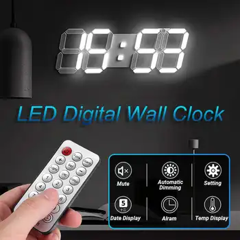 

Remote Cnotrol Digital Wall Clock Large Time 3D LED Alarm Date Nightlight Table Desk Home Decorate Hang Electronic Clocks