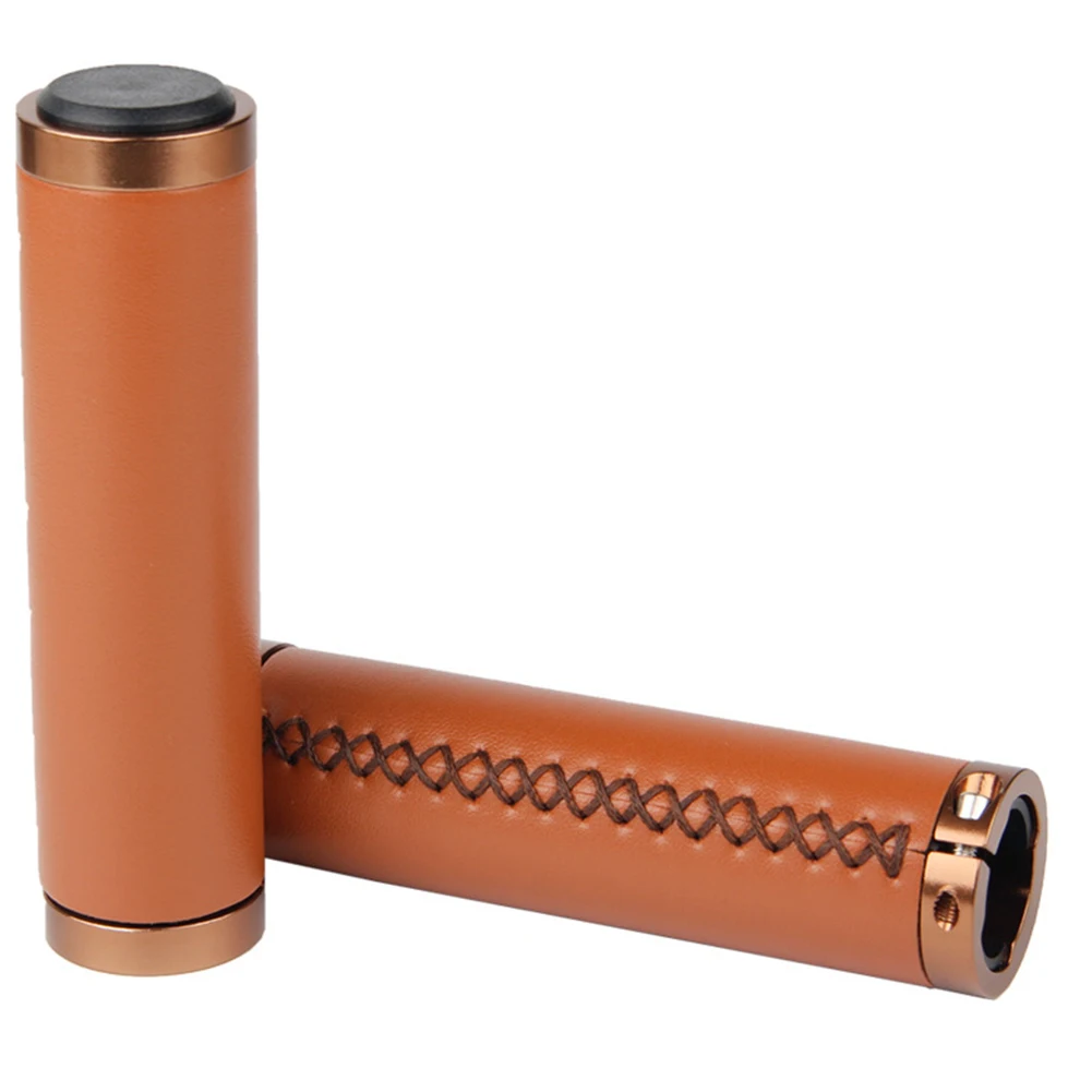 

1 Pair Protective Cover Easy Install PU Leather Outdoor Vintage Universal Hand-stitched Bike Handle Grip Soft Fashion Anti Slip