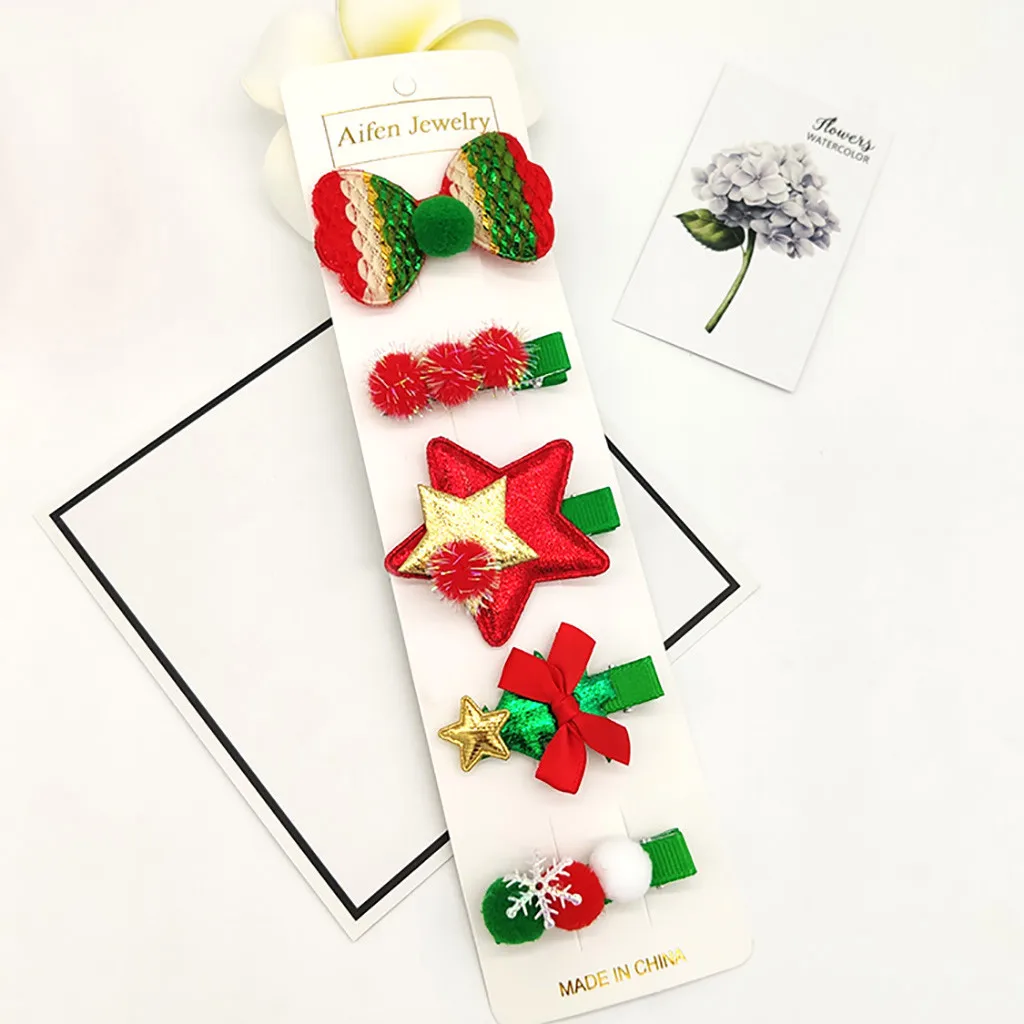 Xmas5PC/набор бант заколка для волос для девочек аксессуары для волос бант для волос Рождественская заколка для волос Санта Клаус Шпилька для девочек головной убор утконоса зажим