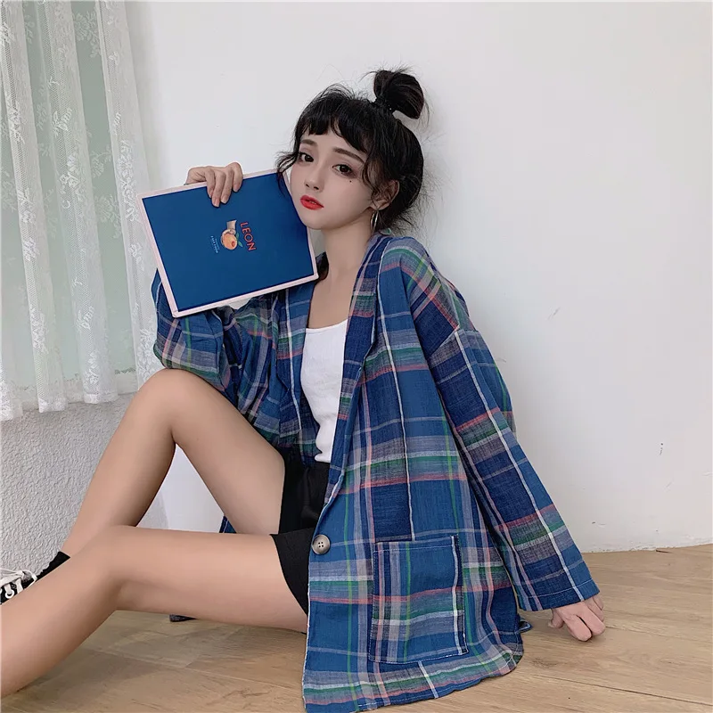 Цена+ 5 осеннее и зимнее женское платье~ корейский стиль Harajuku BF ретро плед тонкий хлопок лен элегантный текстурированный длинный рукав
