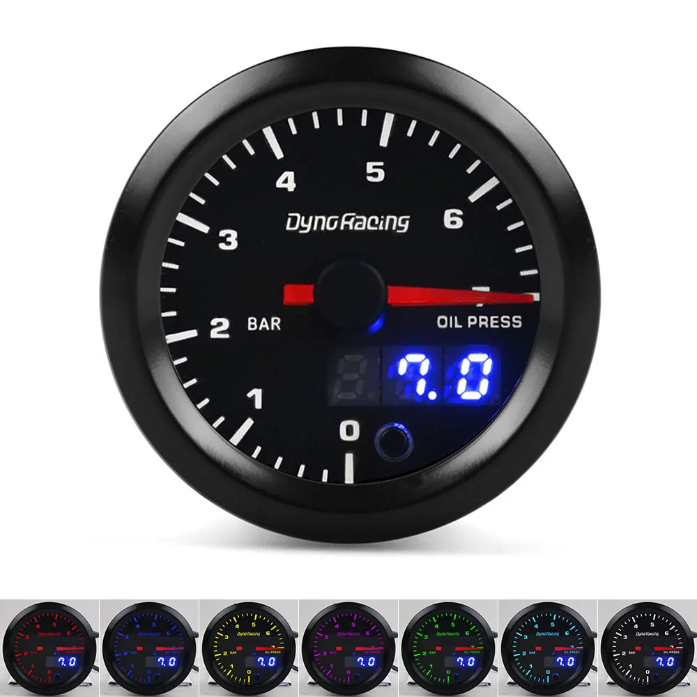 Масляный манометр Dynoracing с двумя дисплеями 52 мм 7 цветов 0 бар|Датчики давления