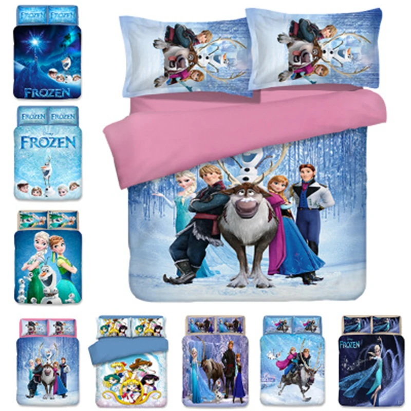 

Girls Bedding Set Frozen Elsa Anna Double Queen King Size Duvet Cover Twin Bed Linen Children Comforter Bedding Sets Luxury