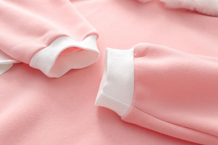 Женские Новые осенне-зимние теплые толстовки Kawaii, модные милые бархатные пуловеры с капюшоном и заячьими ушками, милые топы для студентов