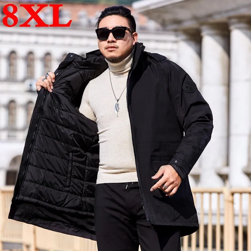 

8XL 7XL 6XL plus size 2 in 1 Winter Jacket Men Hat Detachable Warm Coat Causal Parkas Cotton Padded Winter Jacket Men Clothing