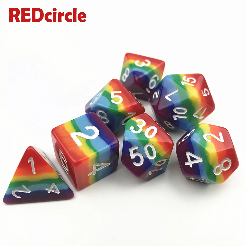 Абсолютно новые кости 7 шт./компл. радужные игральные d4 D6 D8 D10 D12 D20 для DnD Rpg игры в