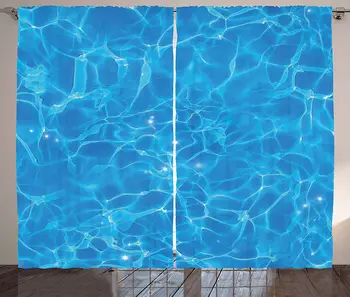 

Pale Blue Curtains Aquatic Picture Pool Surface Clear Water Reflection Vibrant Summer Theme Living Room Bedroom Window Drapes