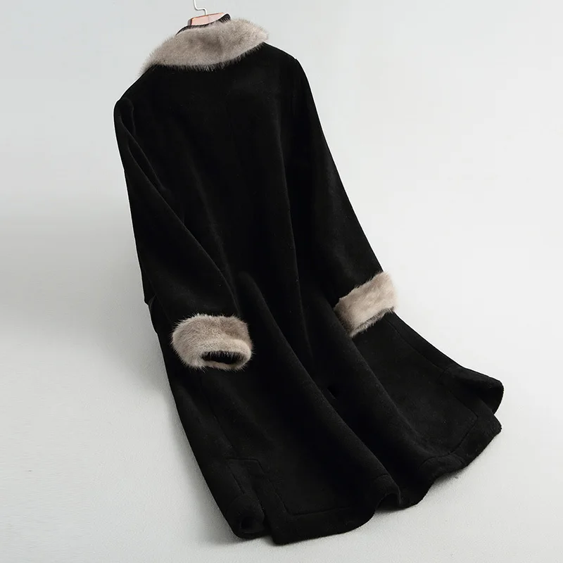 Женское пальто из 100%-ной шерсти с воротником меха енота LX2203 | Женская одежда