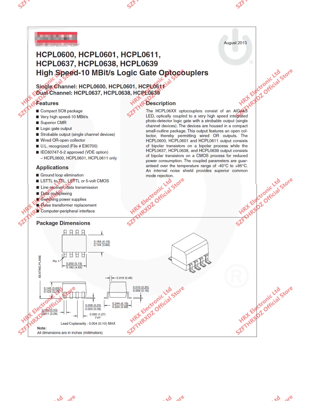 HCPL0601R2 601 лапками углублением SOP-8 HCPL0601 SOP8 HCPL-0601 10 Мбит оптрон HS логический 2500 шт/катушка