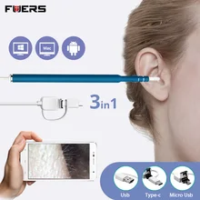 FUERS 480P 720P HD Отоскоп 3 в 1 USB Ear pick эндоскоп мини камера ушной очиститель бороскоп поддержка ПК MAC Android телефонная система