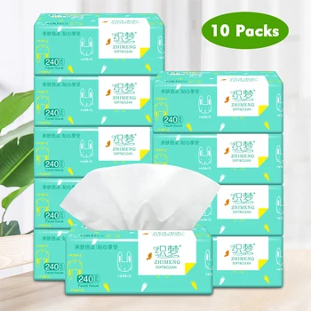 

10 Packs Facial Tissues Thickening Strong Water Absorption Eco-Friendly Recycled Paper Home Use Soft Virgin Wood Pulp