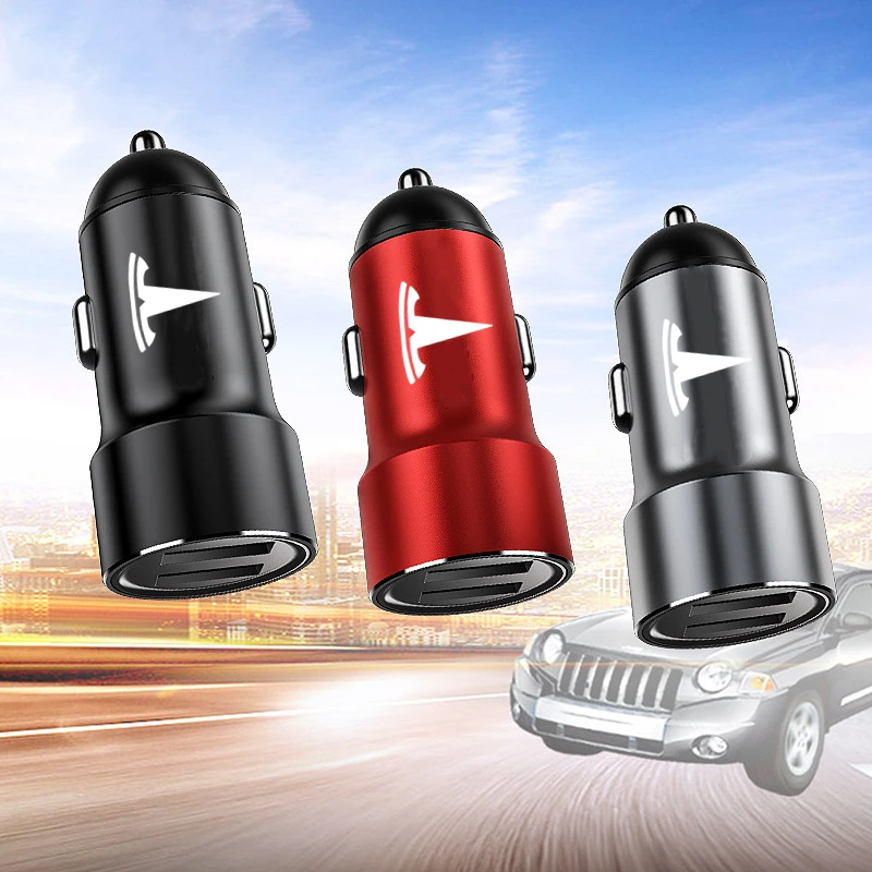 For Tesla Model 3 X car Accessories Aluminium Alloy 2 Ports 4.8A 5V Fast Charging USB Car-charger Adapter |