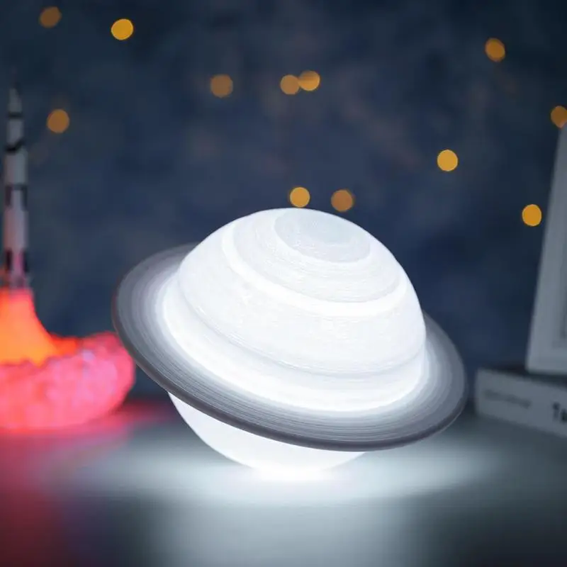 Теплый/холодный белый 3D принт лампа Сатурна ночной Луны ночной Светильник USB Перезаряжаемые мяч Форма настольные лампы в виде Луны 13/15/22 см