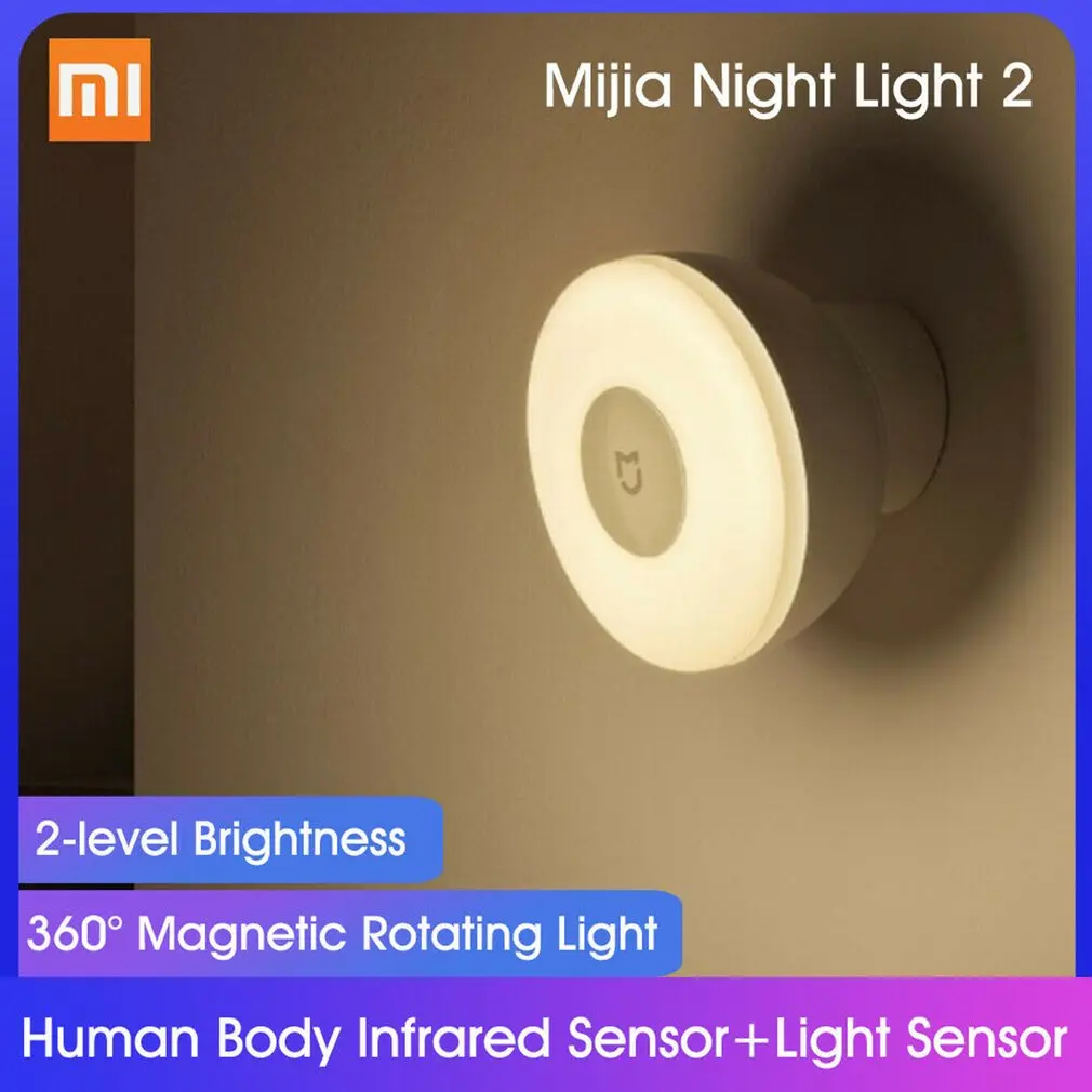 Xiaomi Mijia светодиодный индукционный Ночной светильник 2 лампы Регулируемая яркость инфракрасный умный датчик человеческого тела Магнитная база подарок