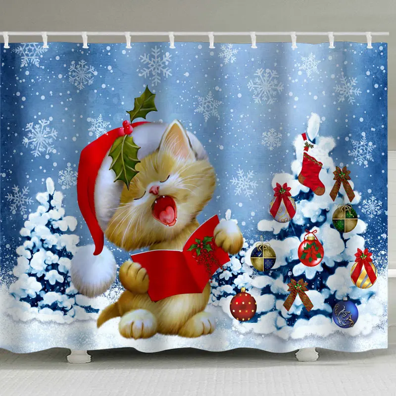 

Christmas Christmas Human Printed Waterproof Punch-Free Belt Hook Bath Curtain