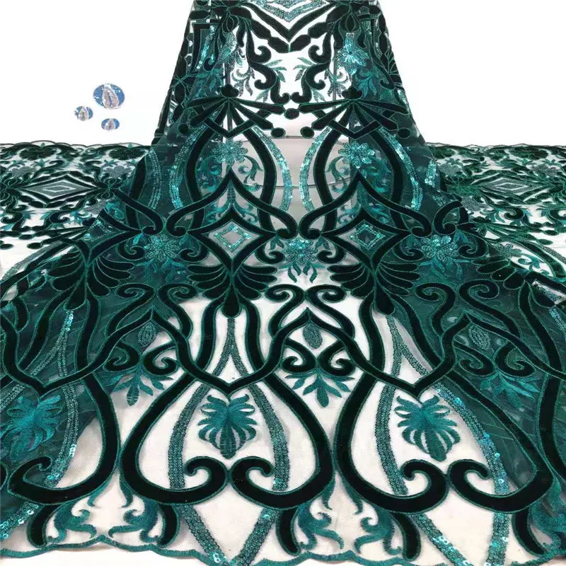 

Latest Green Sequins Lace Fabric 2019 High Quality Nigerian Lace Fabrics with Sequins African Lace Fabric for Wedding