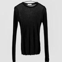 High Quality Plain T Shirt Women  Elastic Basic T-shirts Female Casual Tops Long Sleeve Sexy Thin T-shirt see through - Image 3