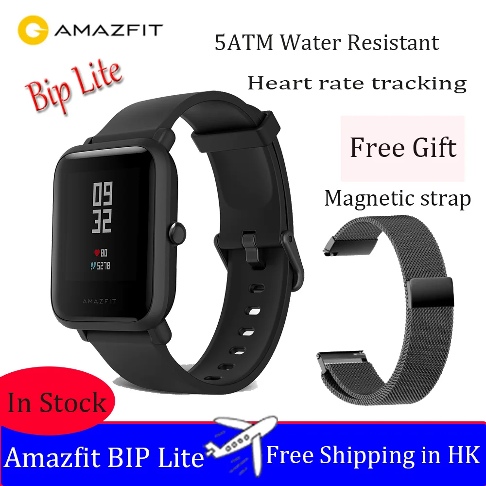Смарт-часы Amazfit Bip Lite, срок службы батареи 45 дней, водонепроницаемость 3 АТМ, здоровые приложения для отслеживания активности, уведомления, нет gps - Цвет: Black