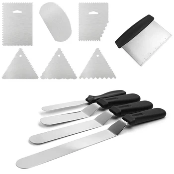 

Angled Icing Spatula, Offset Cake Spatula Set with Wooden Handle, Professional Stainless Steel Cake Decorating Tools