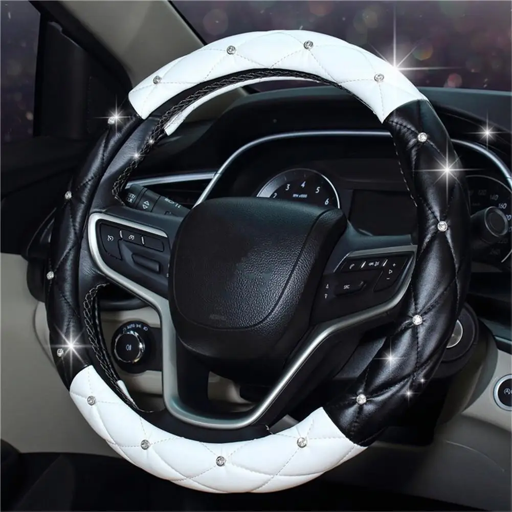 38 см чехол рулевого колеса автомобиля Skidproof авто чехол на руль из искусственной кожи Cystal Алмазный чехол на руль автомобиля Стайлинг