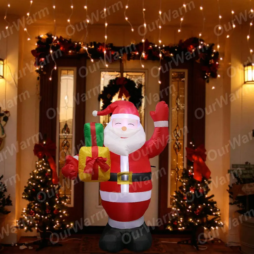 OurWarm 150 см Новогоднее Надувное украшение Санта-Клауса, Ночной светильник, фигурка для улицы, сада, двора, украшения для рождественской вечеринки