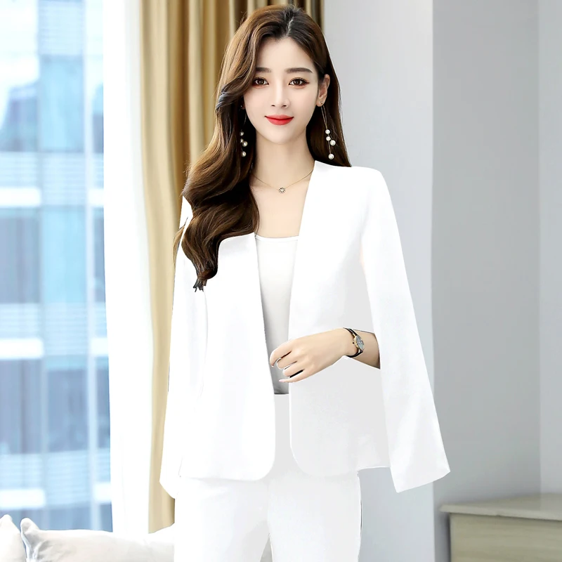Female Cloak Jacket Spring Korean Mandarin Neck Office Lady Blazer Loose Elegant Women Cape Pearl Work Fashion Poncho Coat