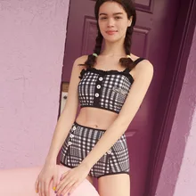 Женская одежда для плавания, шт., купальник для серфинга, пляжная одежда для девочек, два купальных костюма, корейский стиль, для девочек, в клетку, пуш-ап, сексуальная юбка с разрезом