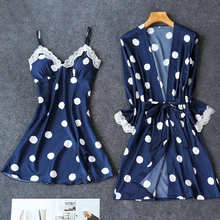 Темно-синий женский топ из 2 предметов на бретелях Пижама комплекты одежды для сна Женская домашняя одежда спальный костюм соблазнительное кимоно халат пижамы m-xl