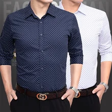 Деловые мужские рубашки с длинным рукавом в горошек с принтом Camisa, однобортные приталенные хлопковые рубашки с отложным воротником высокого качества