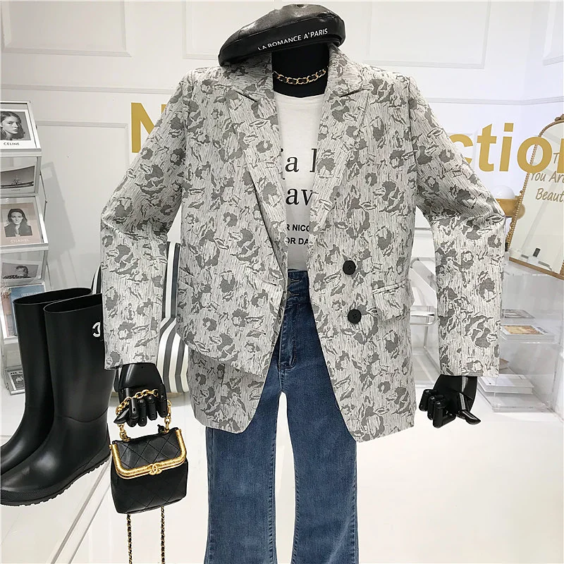 

Tailored Coat New Design of Women's Blazer Coat Autumn Turn-down Collar Spliced Print Single Breasted Fall Clothes for Women