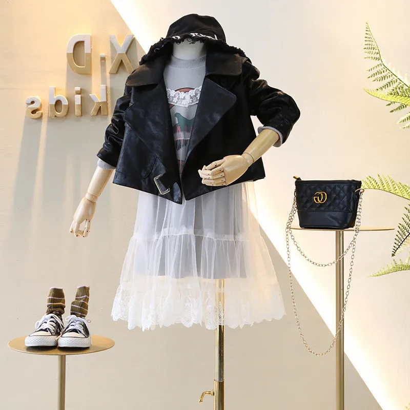 

Girl'S Coat Short PU Leather Jacket 20 Fall And Winter Clothes New Style Childrenswear 3-8-Year-Old