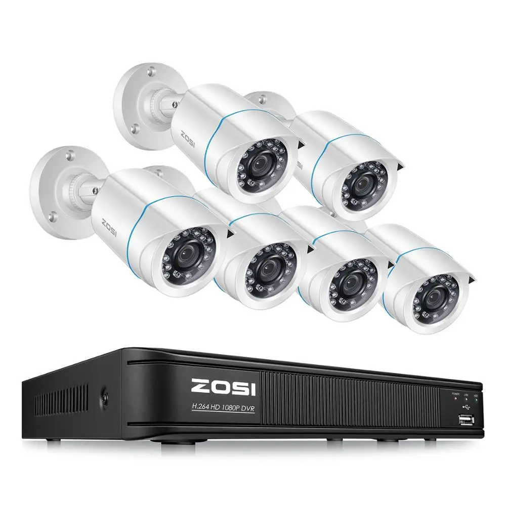White ZOSI 8CH 1080P HD-TVI DVR чехол 6 шт HD ночного видения наружная камера безопасности 2MP Bullet камера видео DVR комплект система видеонаблюдения - Цвет: White