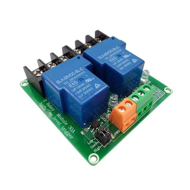

A5-- two 2 channel relay module 30A with optocoupler isolation 5V 12V 24V supports high and low Triger trigger Smart home