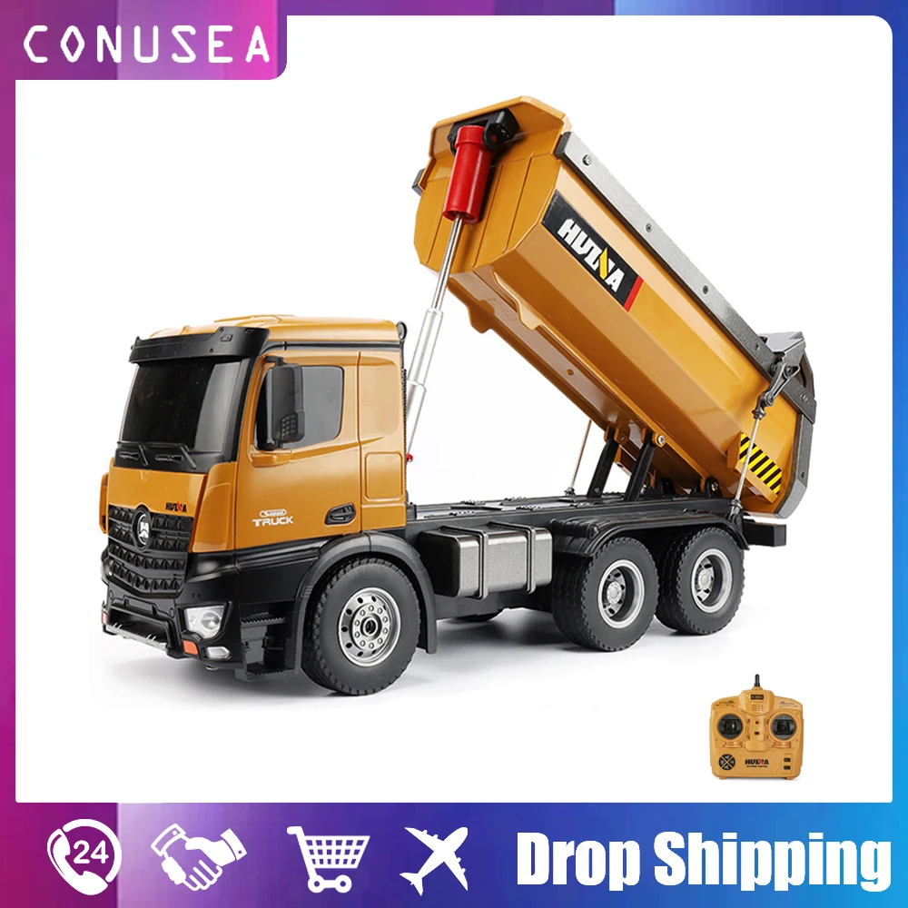HUINA 1:14 Rc Truck Dumper 10 Channel Caterpillar Alloy Model Engineering Vehicle 2.4Ghz Radio Controlled Car Toys for Boys Kids