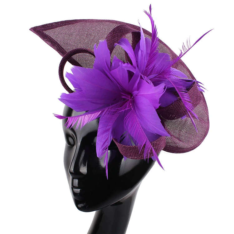 

Purple New Feather hat in Pansy/Glacier Mother of the Bride Hat -Races sinamay base for Kentucky derby hat
