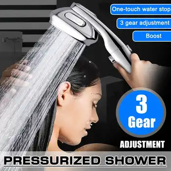 

3 Mode Bath Shower Adjustable Jetting Shower Head + Stop Button High Pressure Saving Water Handheld Bathroom Shower SPA Nozzle