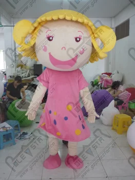 

quality yellow hair kids mascot costumes cartoon hapy girl mascot design