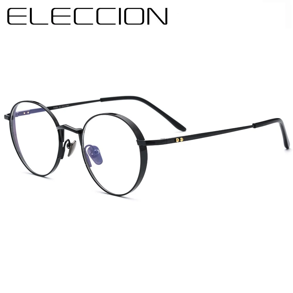 

ELECCION Pure Titanium Round Glasses Frame Men 2019 New Vintage Optical Myopia Prescription Eyeglasses Clear Lens for Women