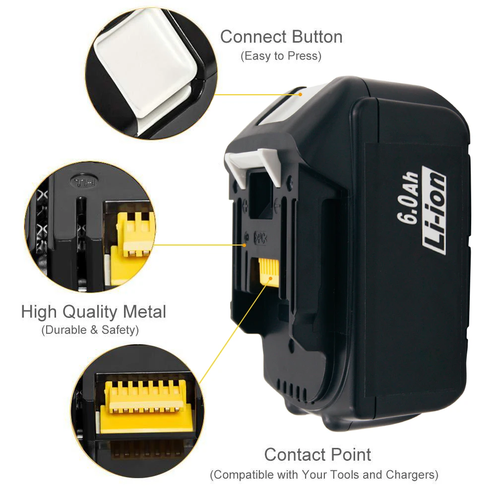 BL1860 светодиодный светильник 18V 6000 мА/ч, BL1850 литий ионная Перезаряжаемые Батарея для Makita Мощность инструмент BL1830 BL1815 BL1840 LXT400