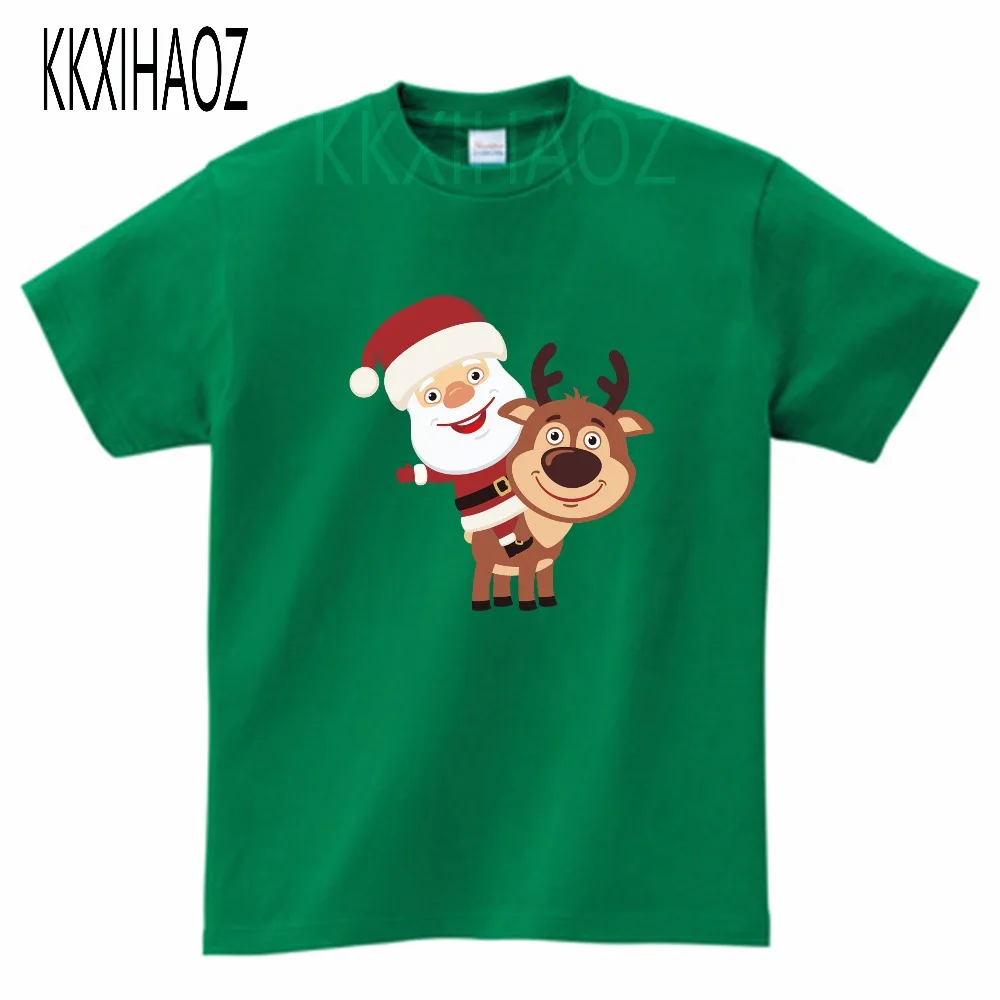 Футболка с изображением Санты и лося; футболка для мальчиков; Рождественская футболка; футболка для девочек; Повседневная хлопковая Футболка для детей среднего возраста; 7