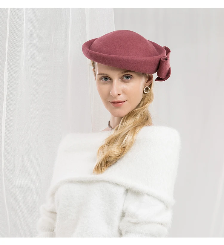 FS Blue Wool Fascinator Hat For Wedding Church Women Elegant Pink Winter Black Hats Fedoras Felt Ladies Pillbox Derby Hats