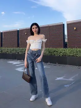

casual new women high quality hole straight jeans female cowboy pants trouse for ladies gdnz 8.20