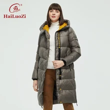 HaiLuoZi 2021 New Winter Women's Jacket Fashion Hooded Long Slim Warm Parka Coat Diagonal Zipper Design Thick Cotton Clothes 801