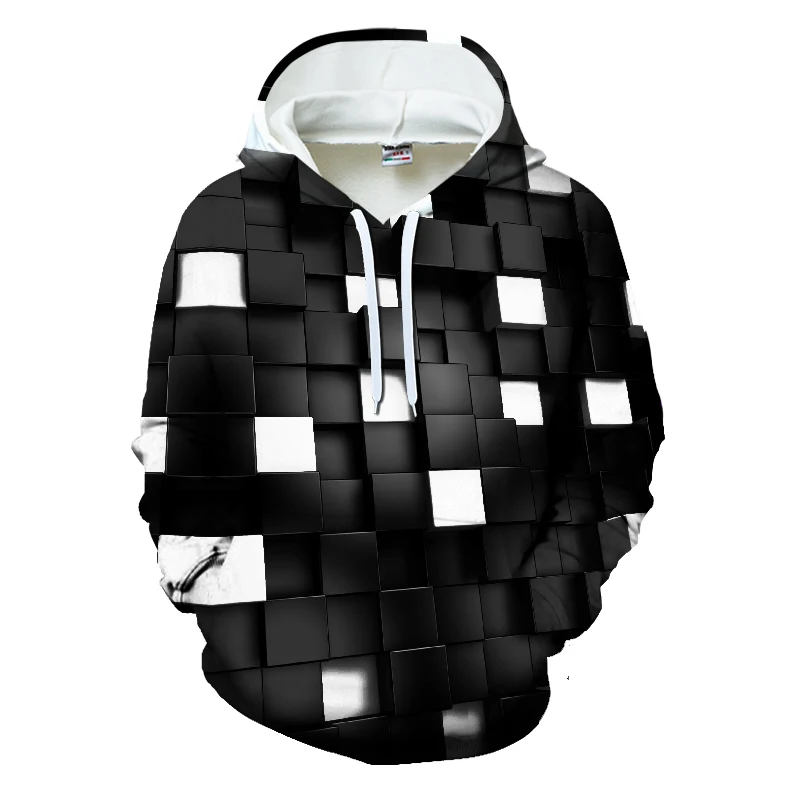 Новинка,, мужские толстовки, 3D худи, мужские спортивные костюмы, пуловер, одежда с капюшоном для улицы, с принтом квадратов, Прямая поставка