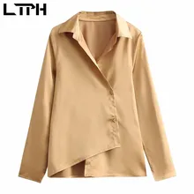 

LTPH women shirts asymmetrical design texture satin temperament casual long sleeve top elegant blouse slim 2021 autumn new