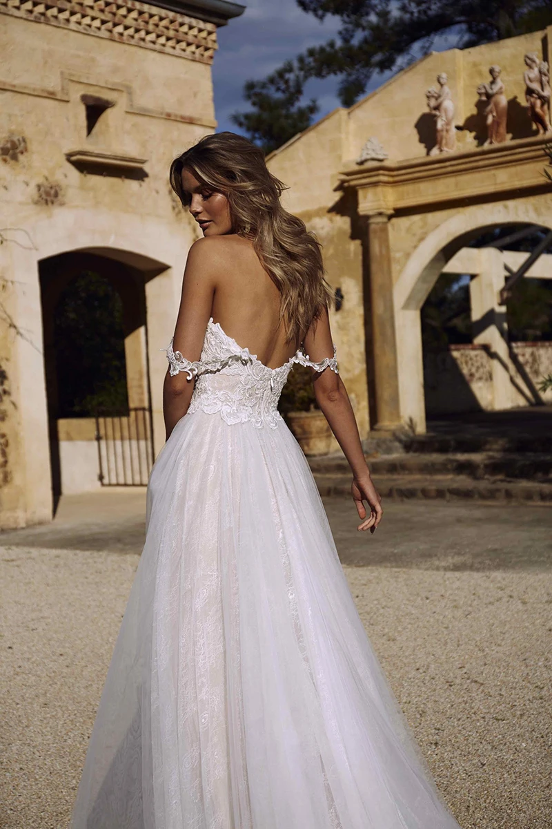 Сексуальное Милое ТРАПЕЦИЕВИДНОЕ свадебное платье Robe De Mariage Deatachable с открытыми плечами Кружевная аппликация богемный свадебное платье размера плюс
