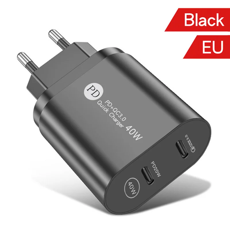 NEW Dual Port 40W PD Wall Charger Portable Quick Charge 3.0 Travel Phone Charge Adapter For iPhone 13 12 11 Pro EU/US Chargers Fast charge 18w