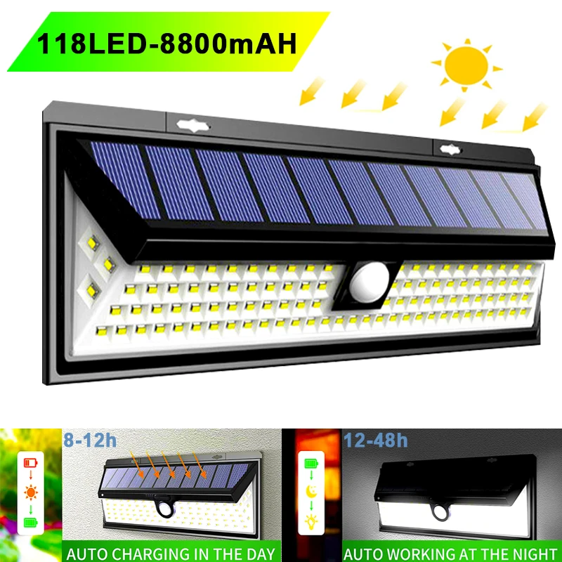 8800Mah 110 LED Powerful Solar Light Outdoor Motion Sensor Wall Light Waterproof Garden Lamp Spotlights For Garden Path Street world s most powerful solar light outdoor motion sensor waterproof led wall lights lighting garden sunlight aluminum street lamp