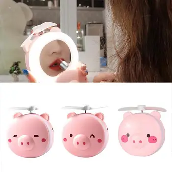 

Dropshipping Mini Portable Fan with LED Fill Light Makeup Mirror Adjustable USB Charging Handheld Fan Holiday gift