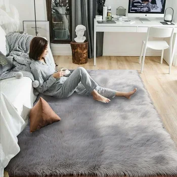

Plush Soft Carpet Faux Fur Area Rug Nordic Style Long Plush Chair Cover Seat Pad Shaggy Mat For Living Room Bedroom Sofa Floor